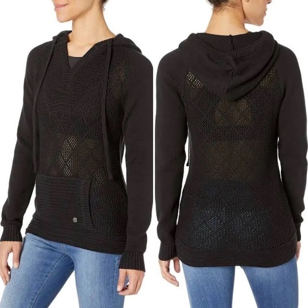 Prana Sugar Beach Hooded Sweater 100% Organic Cotton in Black, Size Small